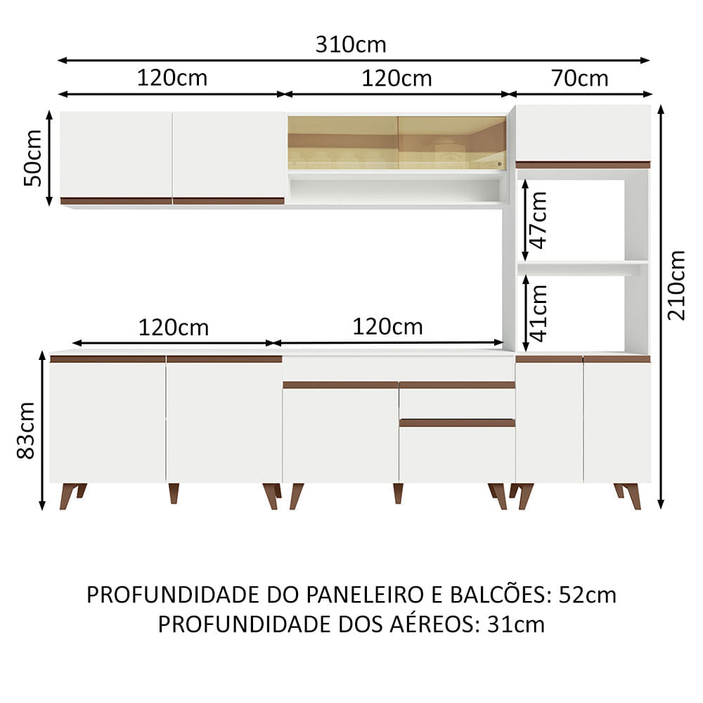 Armário de Cozinha Completa 310cm Branco Reims Madesa 02