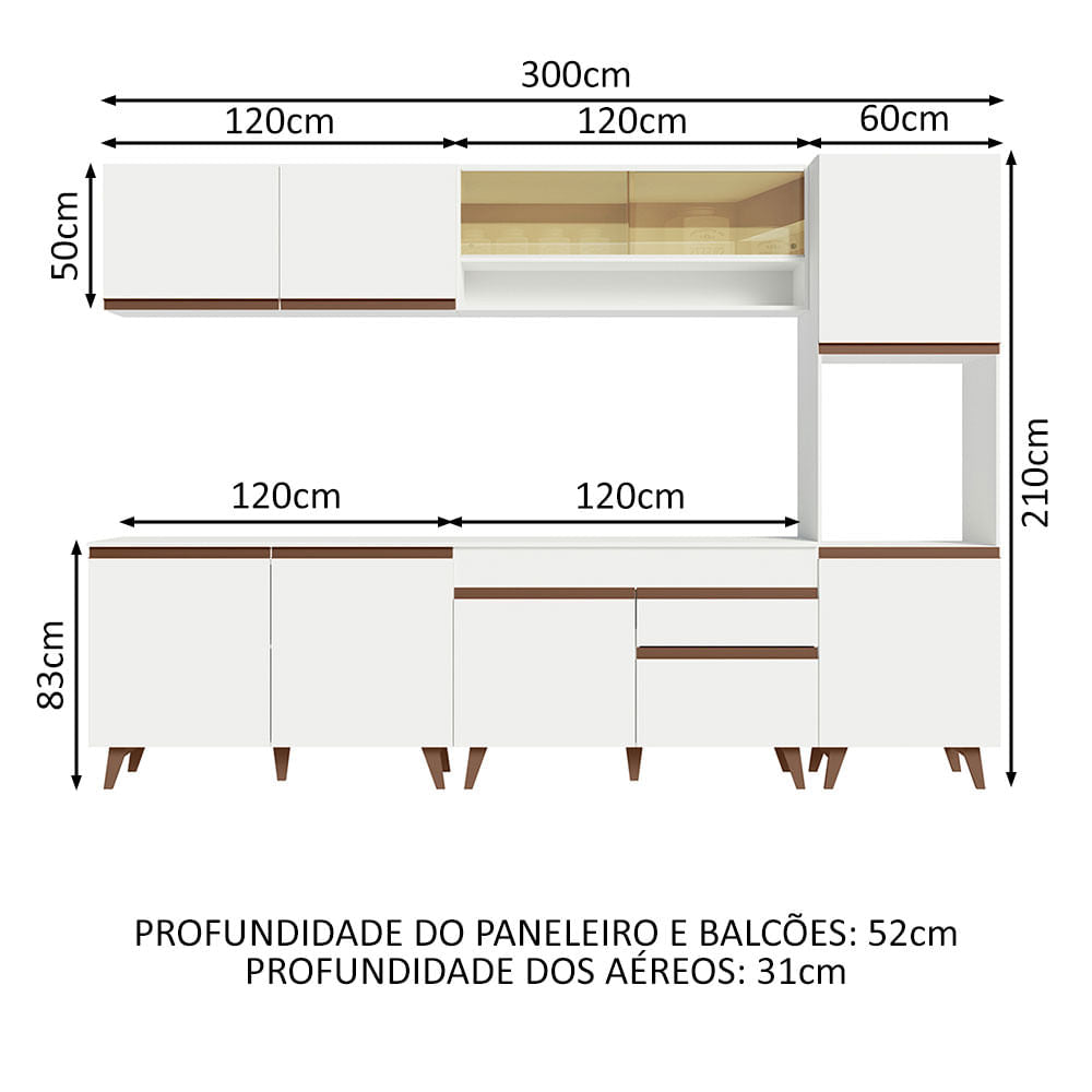 Armário de Cozinha Completa 300cm Branco Reims Madesa 02