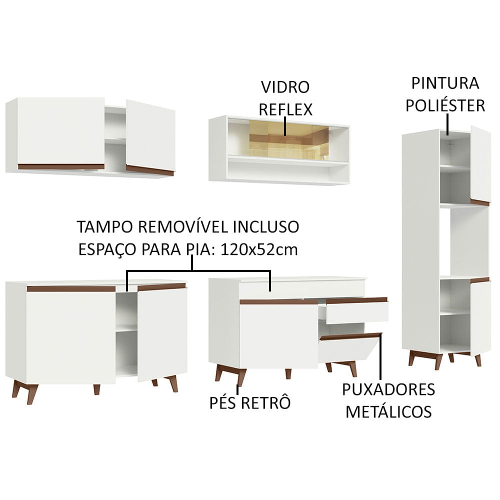 Armário de Cozinha Completa 300cm Branco Reims Madesa 02