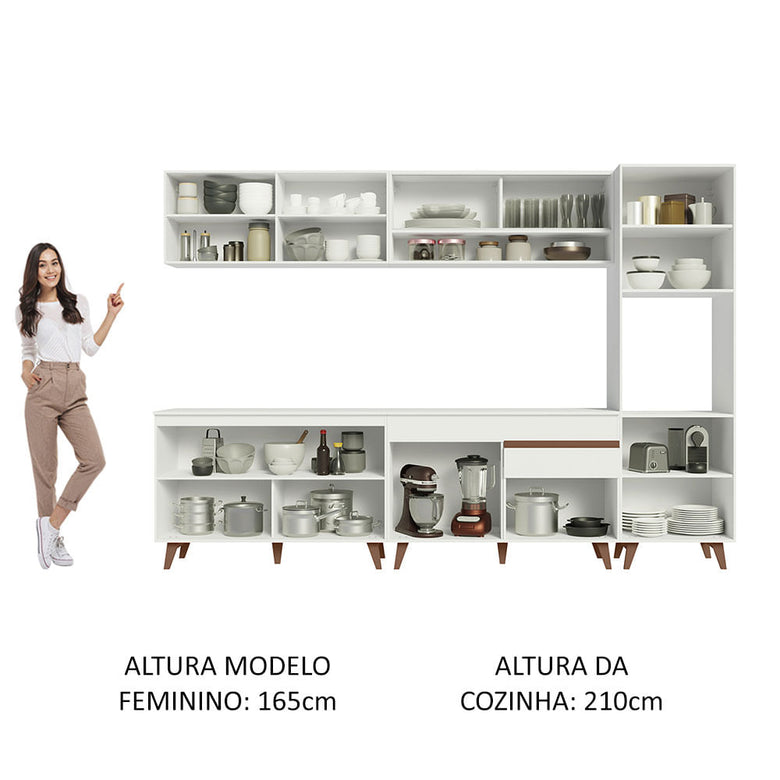 Armário de Cozinha Completa 300cm Branco Reims Madesa 02