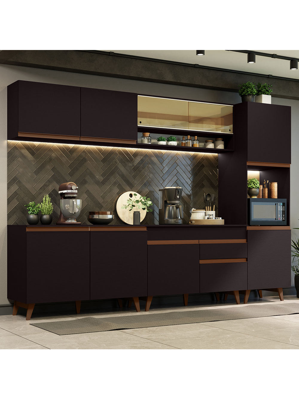 Armário de Cozinha Completa 300cm Preto Reims Madesa 02 - Preto