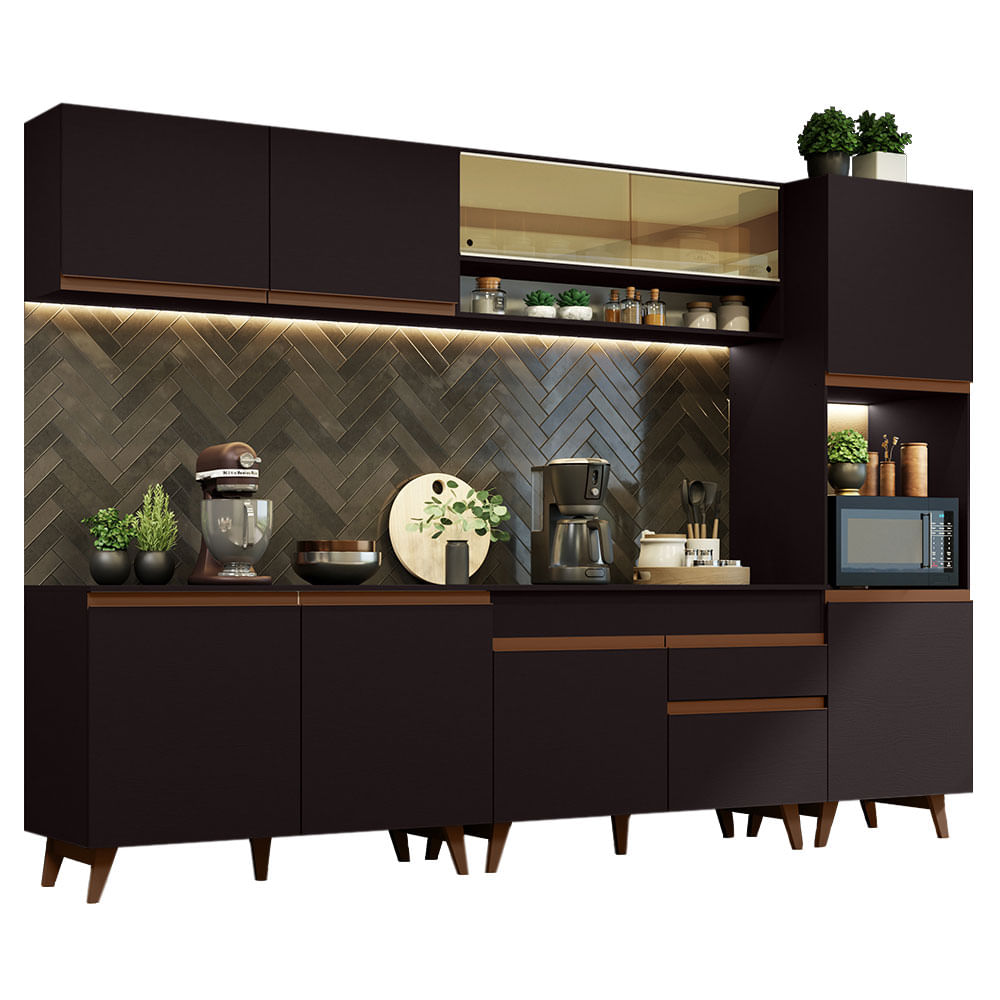 Armário de Cozinha Completa 300cm Preto Reims Madesa 02 - Preto