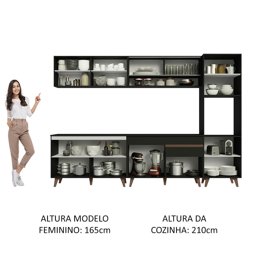 Armário de Cozinha Completa 300cm Preto Reims Madesa 02