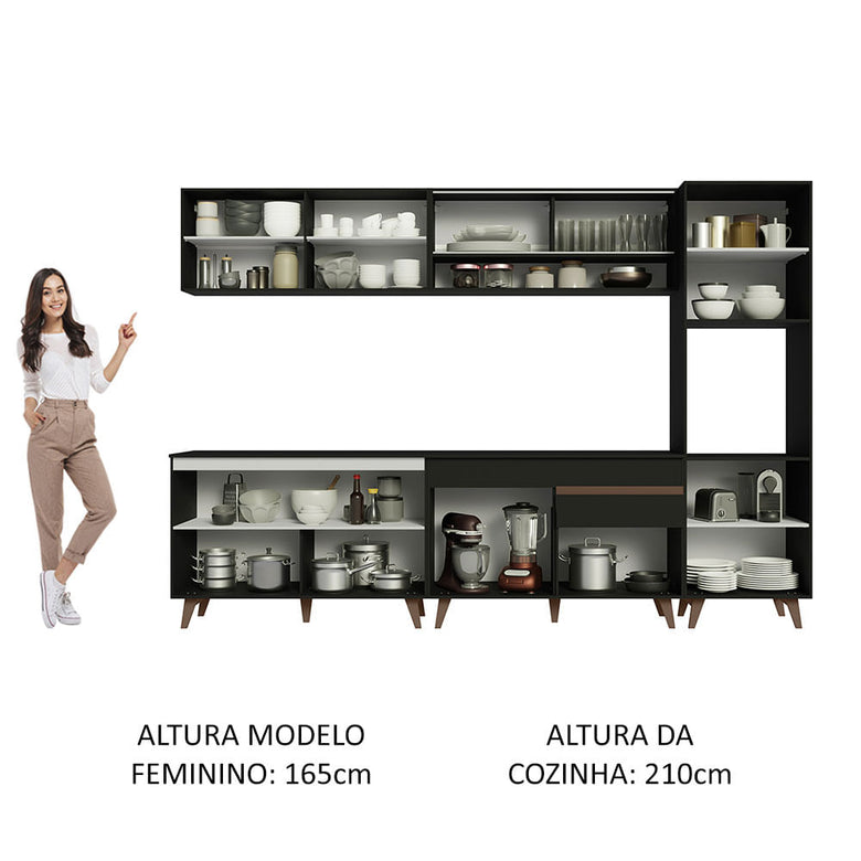 Armário de Cozinha Completa 300cm Preto Reims Madesa 02