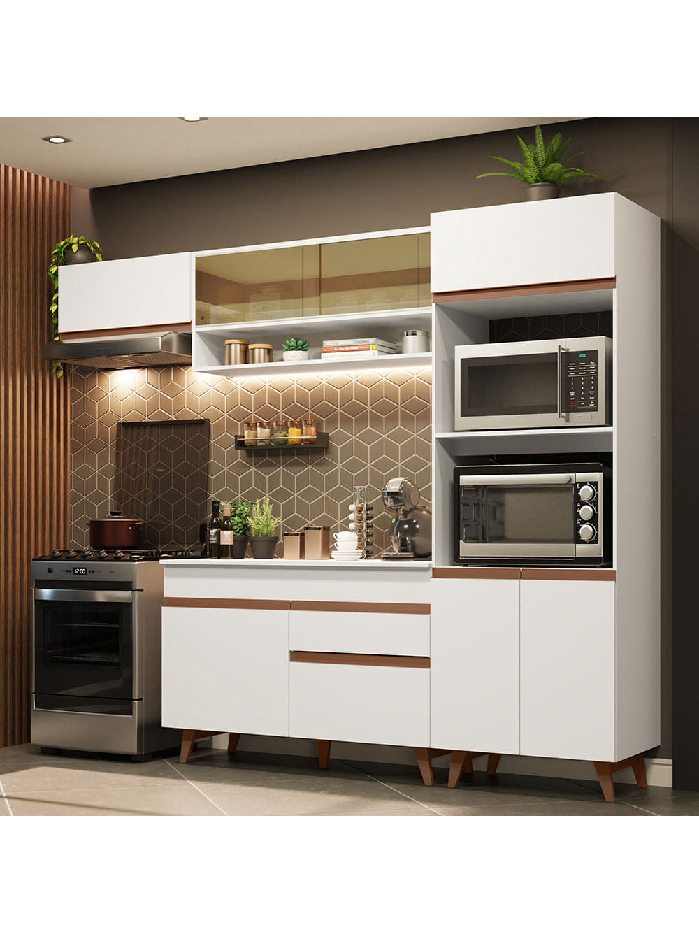 Armário de Cozinha Completa 260cm Branco Reims Madesa 07 - Branco