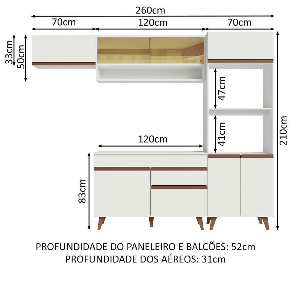 Armário de Cozinha Completa 260cm Branco Reims Madesa 07