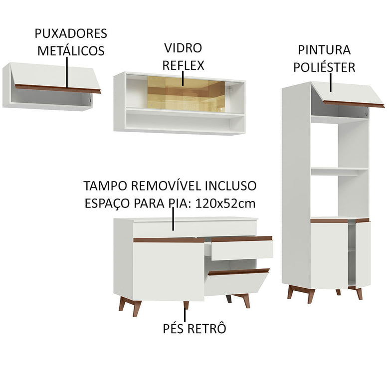 Armário de Cozinha Completa 260cm Branco Reims Madesa 07