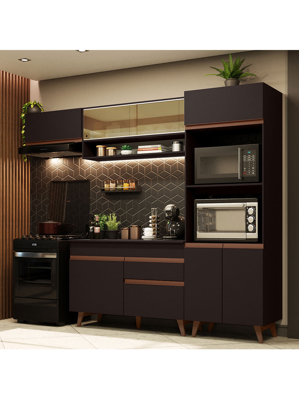 Armário de Cozinha Completa 260cm Preto Reims Madesa 07 - Preto