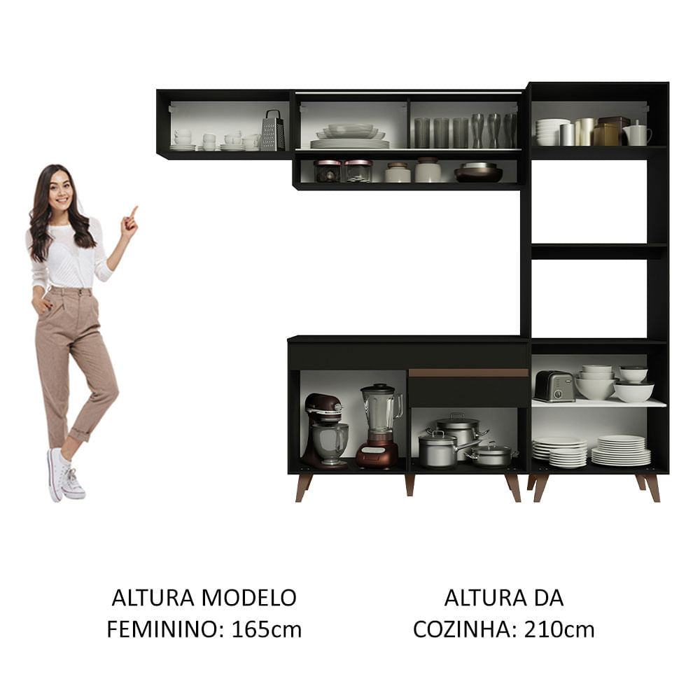 Armário de Cozinha Completa 260cm Preto Reims Madesa 07