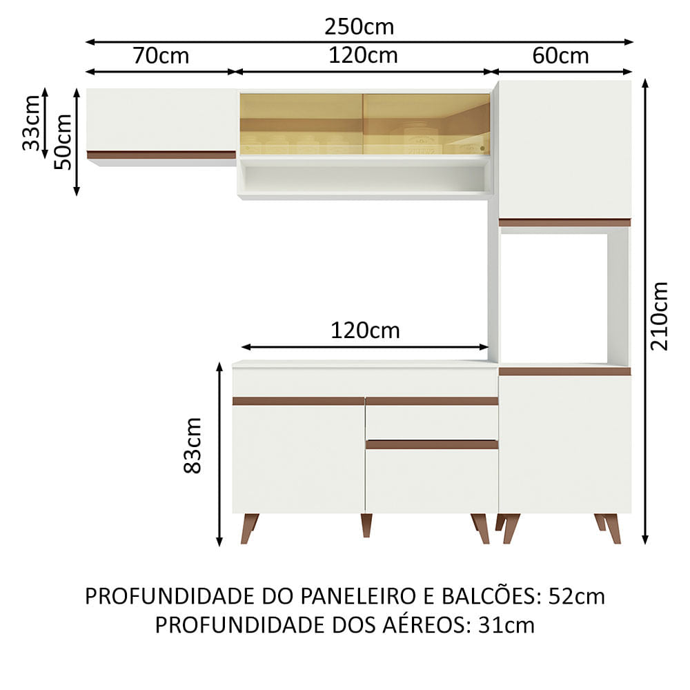 Armário de Cozinha Completa 250cm Branco Reims Madesa 04