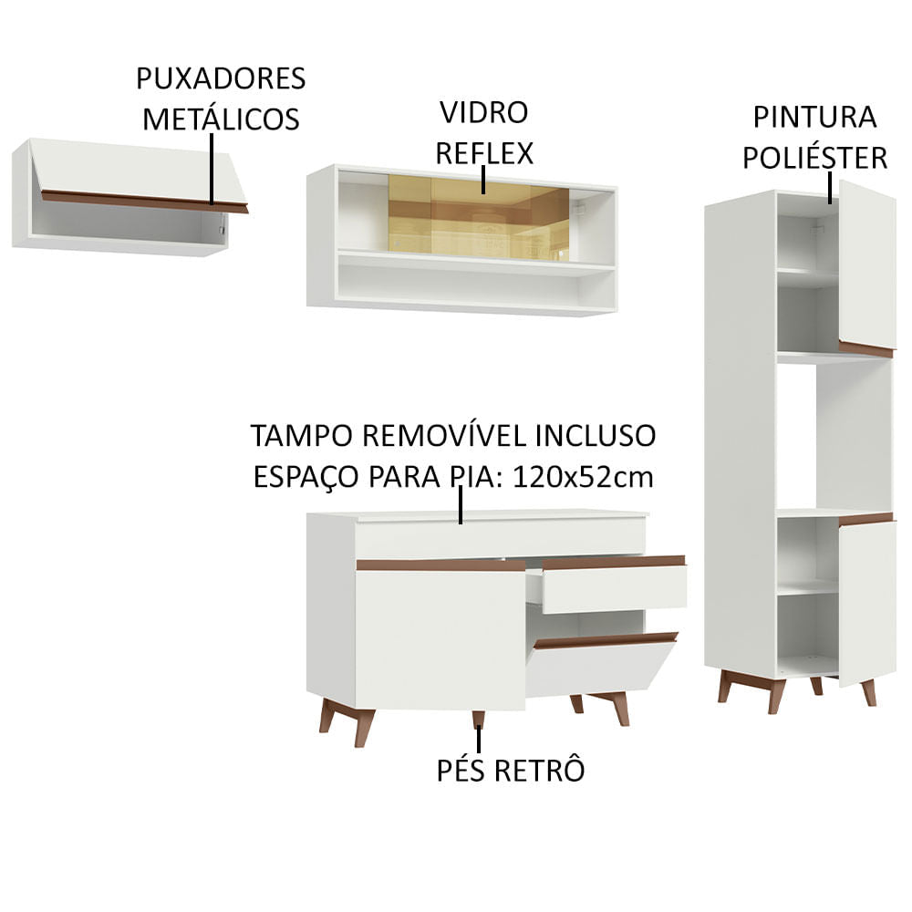 Armário de Cozinha Completa 250cm Branco Reims Madesa 04