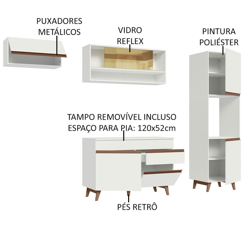 Armário de Cozinha Completa 250cm Branco Reims Madesa 04