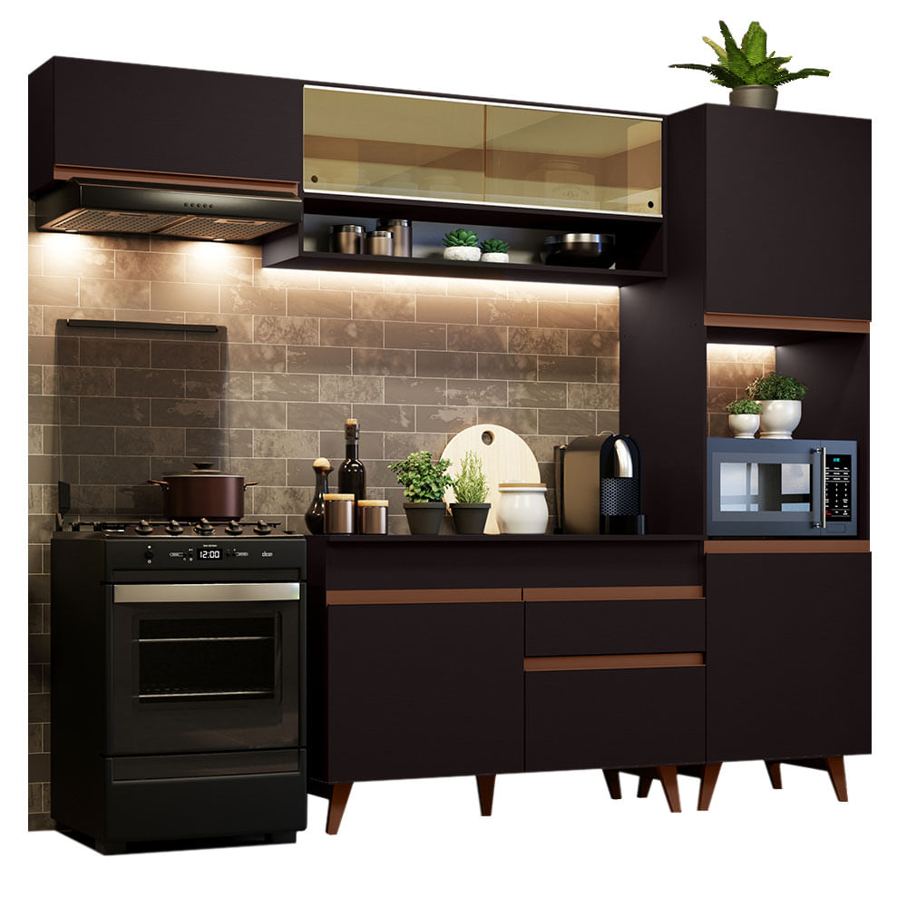 Armário de Cozinha Completa 250cm Preto Reims Madesa 04 - Preto