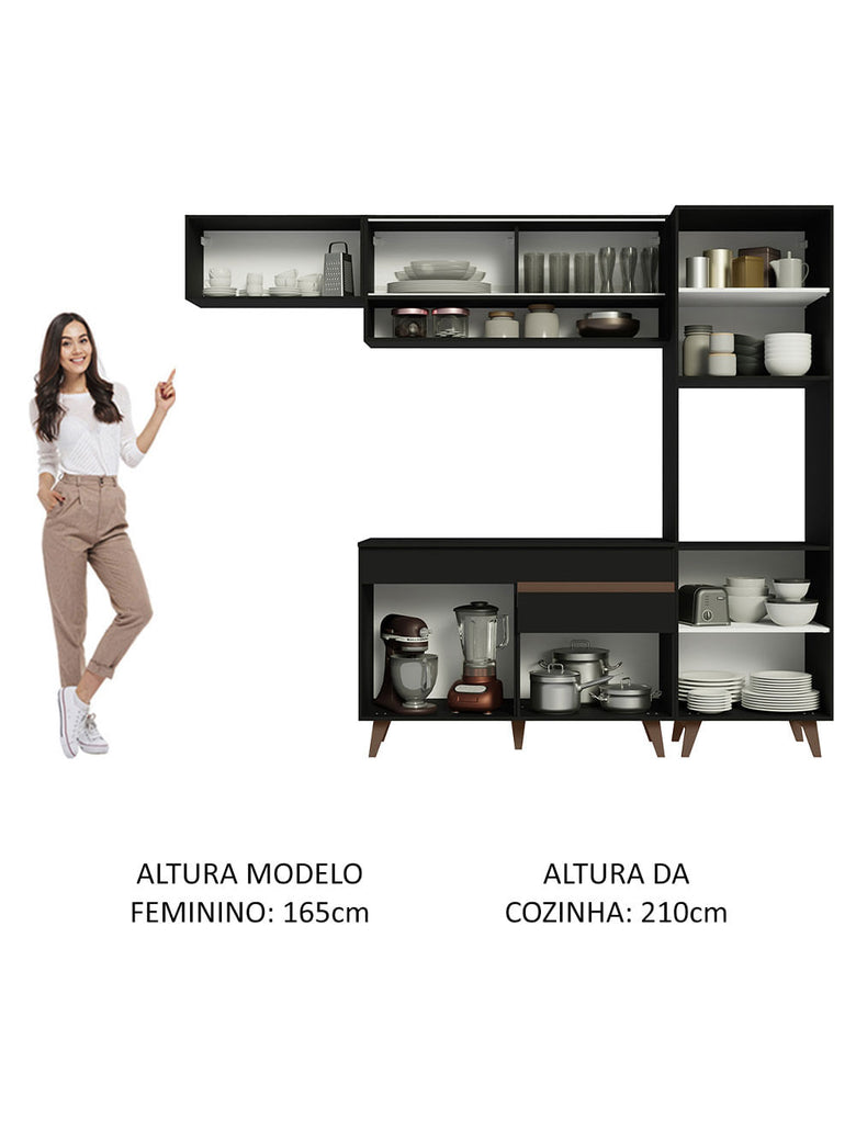 Armário de Cozinha Completa 250cm Preto Reims Madesa 04