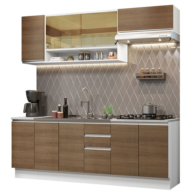 Armário de Cozinha Completa 240cm Branco Rustic Glamy Madesa 03