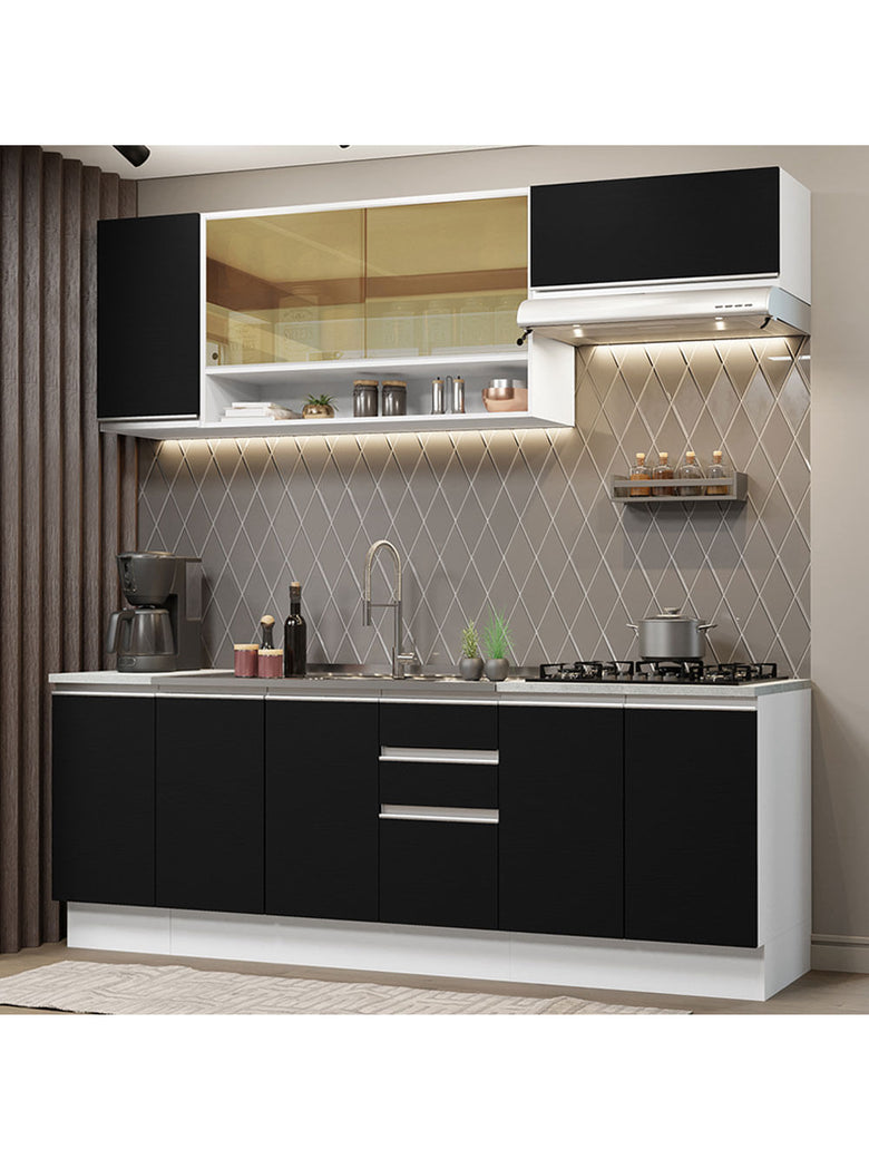 Armário de Cozinha Completa 240cm Branco Preto Glamy Madesa 03