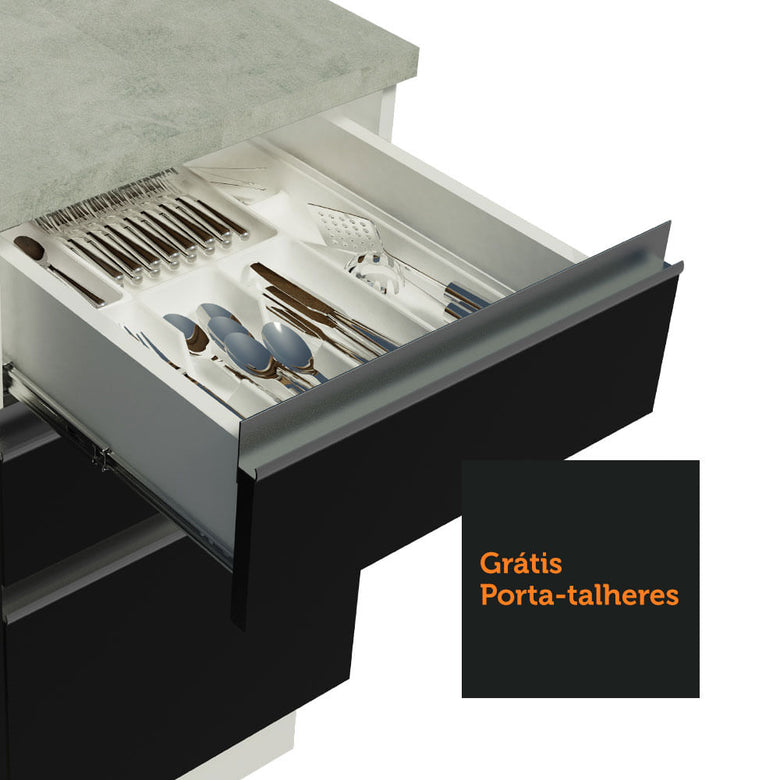 Armário de Cozinha Completa 240cm Branco Preto Glamy Madesa 03