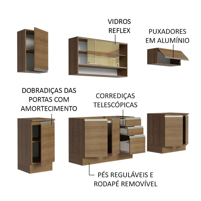 Armário de Cozinha Completa 240cm Rustic Glamy Madesa 03