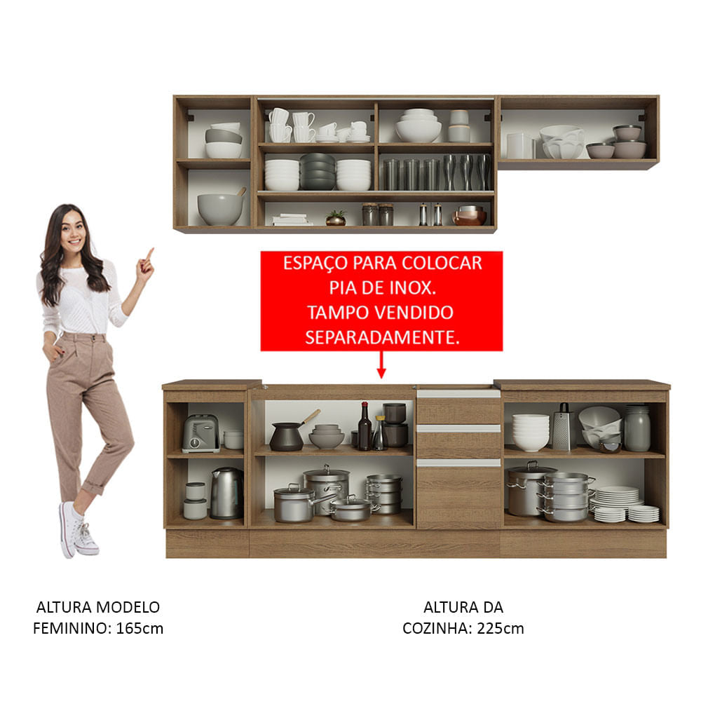 Armário de Cozinha Completa 240cm Rustic Glamy Madesa 03