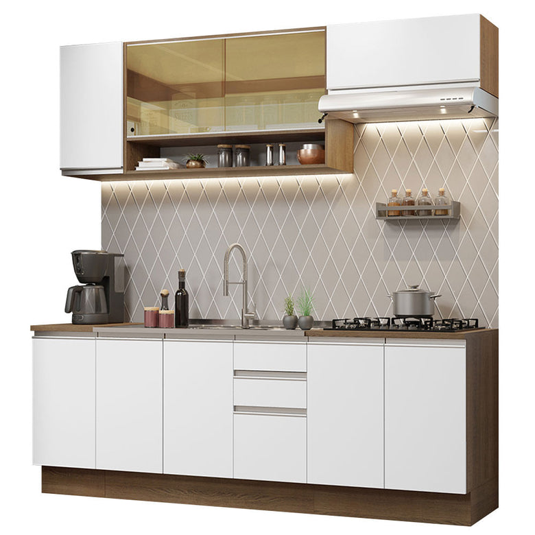 Armário de Cozinha Completa 240cm Rustic Branco Glamy Madesa 03