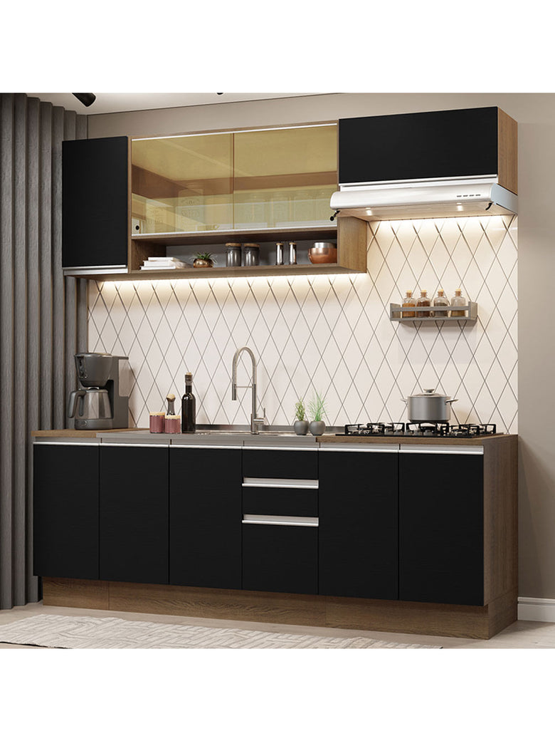 Armário de Cozinha Completa 240cm Rustic Preto Glamy Madesa 03