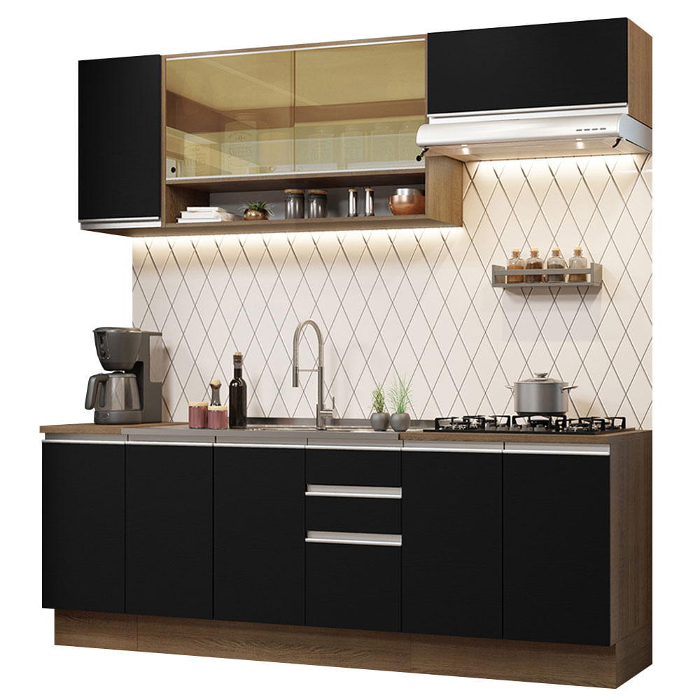 Armário de Cozinha Completa 240cm Rustic Preto Glamy Madesa 03 - Rustic/Preto