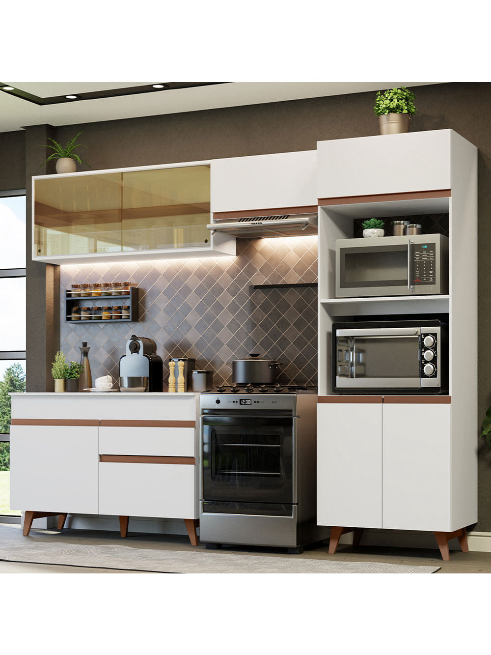 Armário de Cozinha Completa 260cm Branco Reims Madesa XC01 - Branco