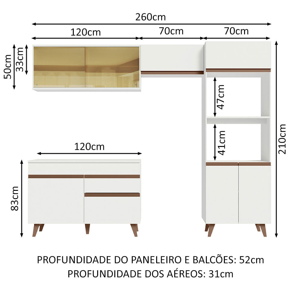 Armário de Cozinha Completa 260cm Branco Reims Madesa XC01
