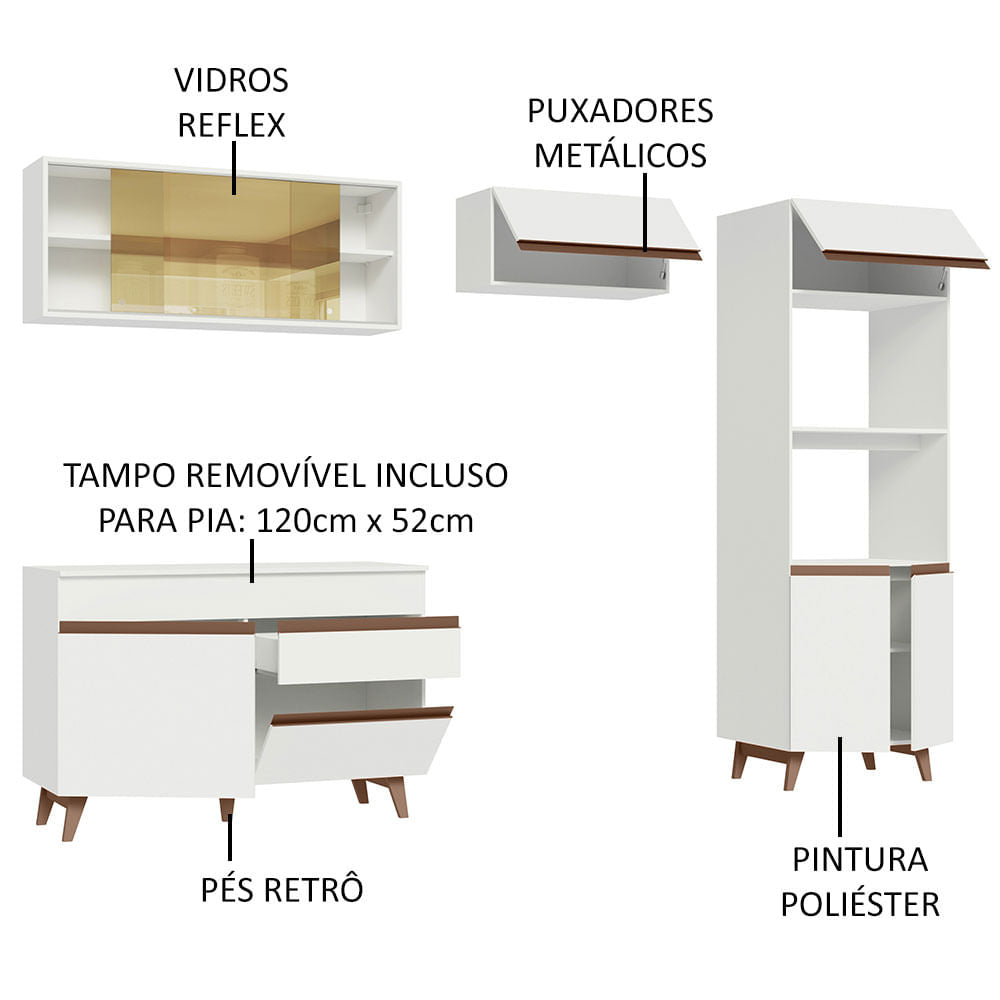 Armário de Cozinha Completa 260cm Branco Reims Madesa XC01