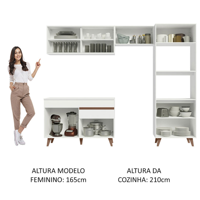 Armário de Cozinha Completa 260cm Branco Reims Madesa XC01