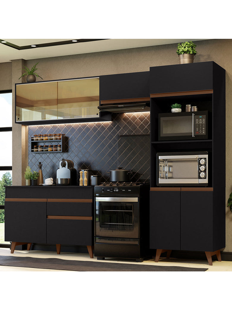 Armário de Cozinha Completa 260cm Preto Reims Madesa XC01