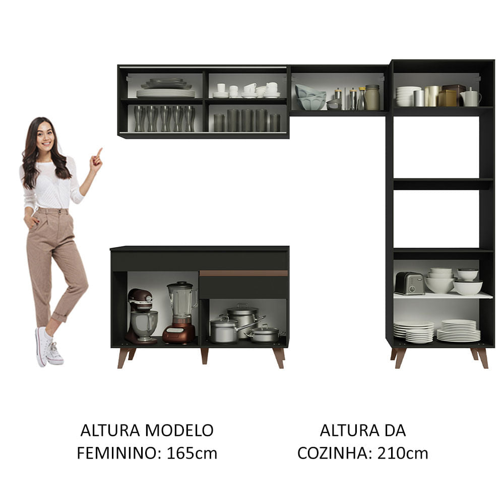 Armário de Cozinha Completa 260cm Preto Reims Madesa XC01