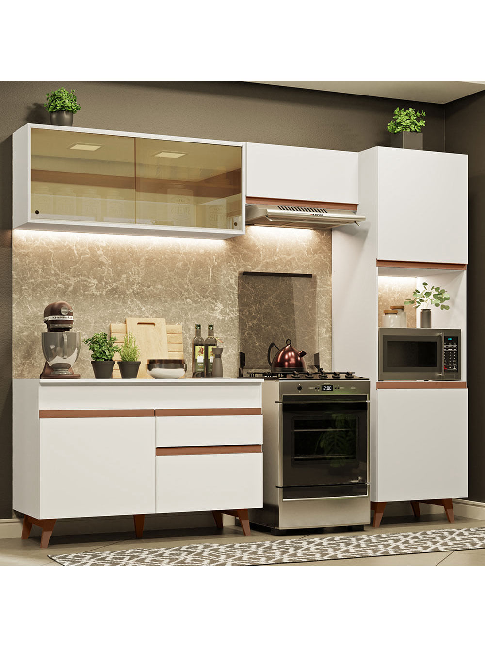 Armário de Cozinha Completa 250cm Branco Reims Madesa XA03 - Branco