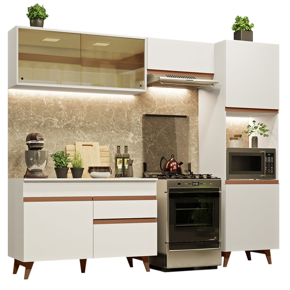 Armário de Cozinha Completa 250cm Branco Reims Madesa XA03 - Branco