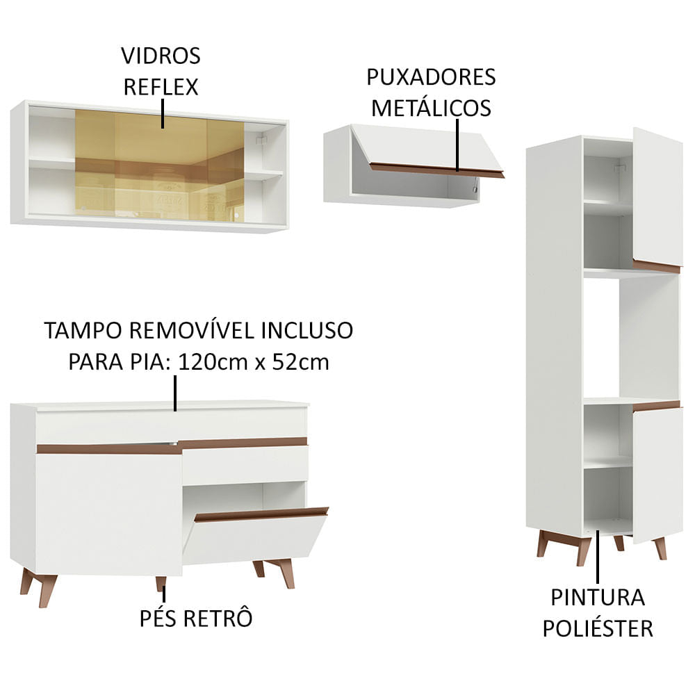 Armário de Cozinha Completa 250cm Branco Reims Madesa XA03