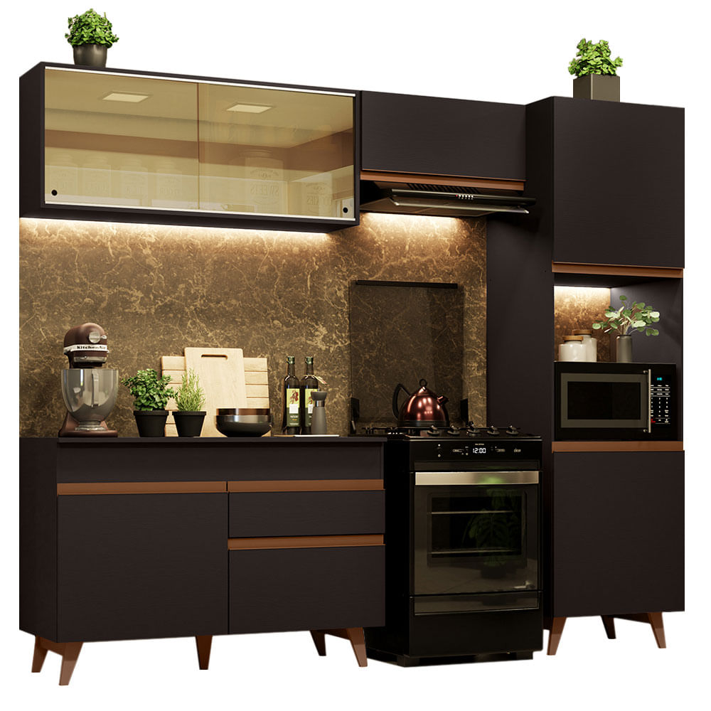 Armário de Cozinha Completa 250cm Preto Reims Madesa XA03 - Preto