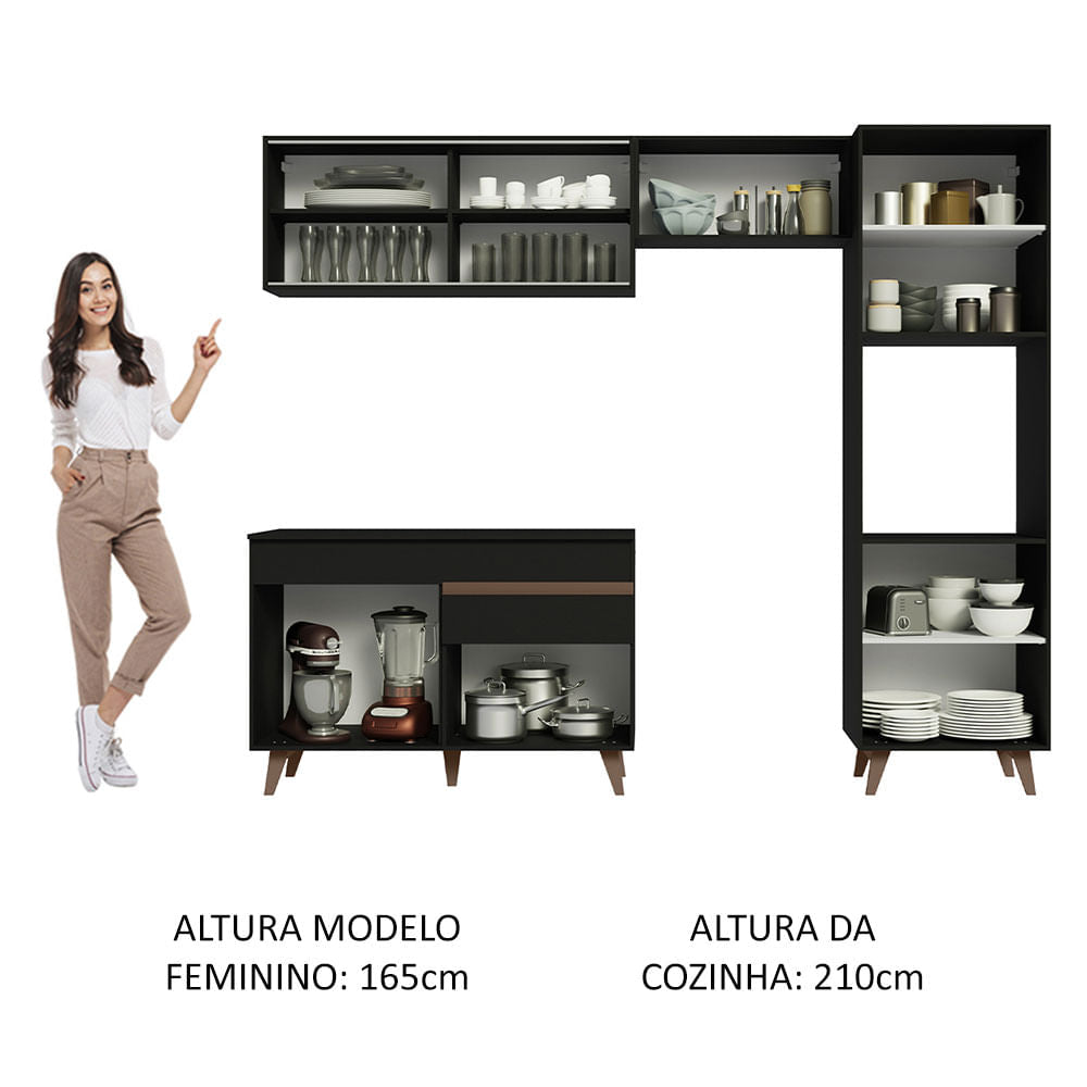 Armário de Cozinha Completa 250cm Preto Reims Madesa XA03