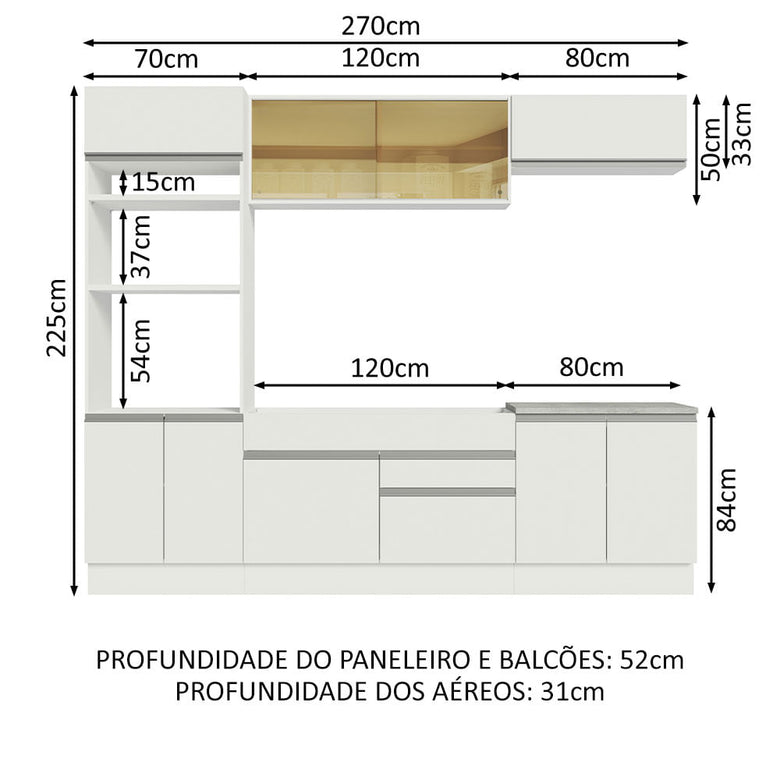 Armário de Cozinha Completa 270cm Branco Glamy Madesa 10