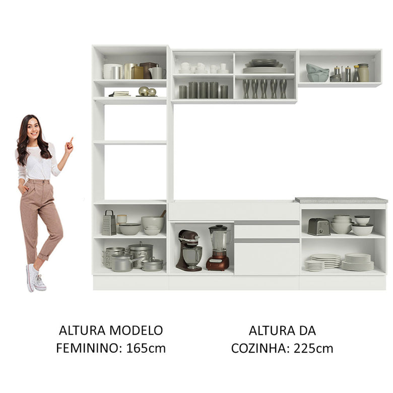 Armário de Cozinha Completa 270cm Branco Glamy Madesa 10