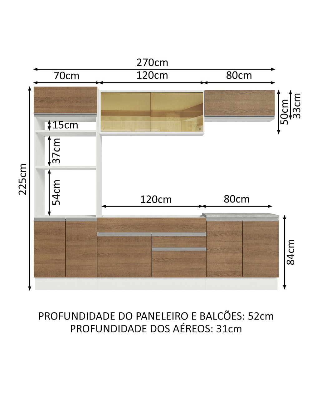 Armário de Cozinha Completa 270cm Branco Rustic Glamy Madesa 10