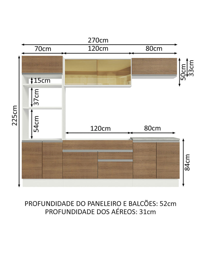 Armário de Cozinha Completa 270cm Branco Rustic Glamy Madesa 10