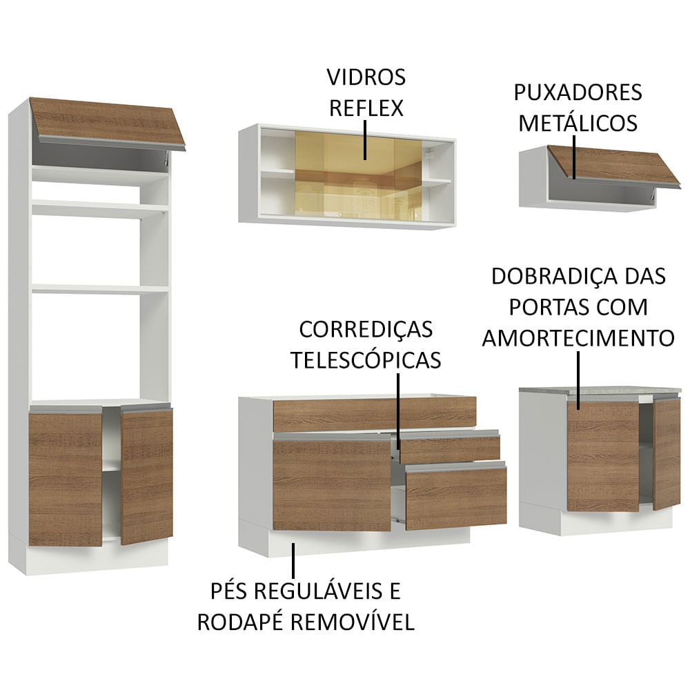 Armário de Cozinha Completa 270cm Branco Rustic Glamy Madesa 10