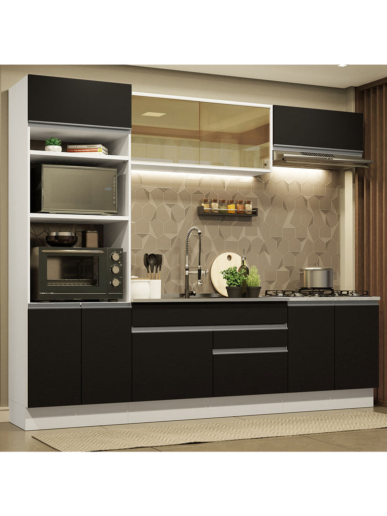 Armário de Cozinha Completa 270cm Branco Preto Glamy Madesa 10