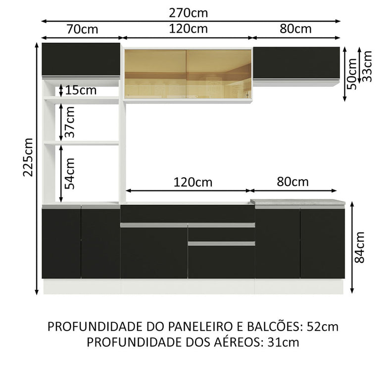 Armário de Cozinha Completa 270cm Branco Preto Glamy Madesa 10