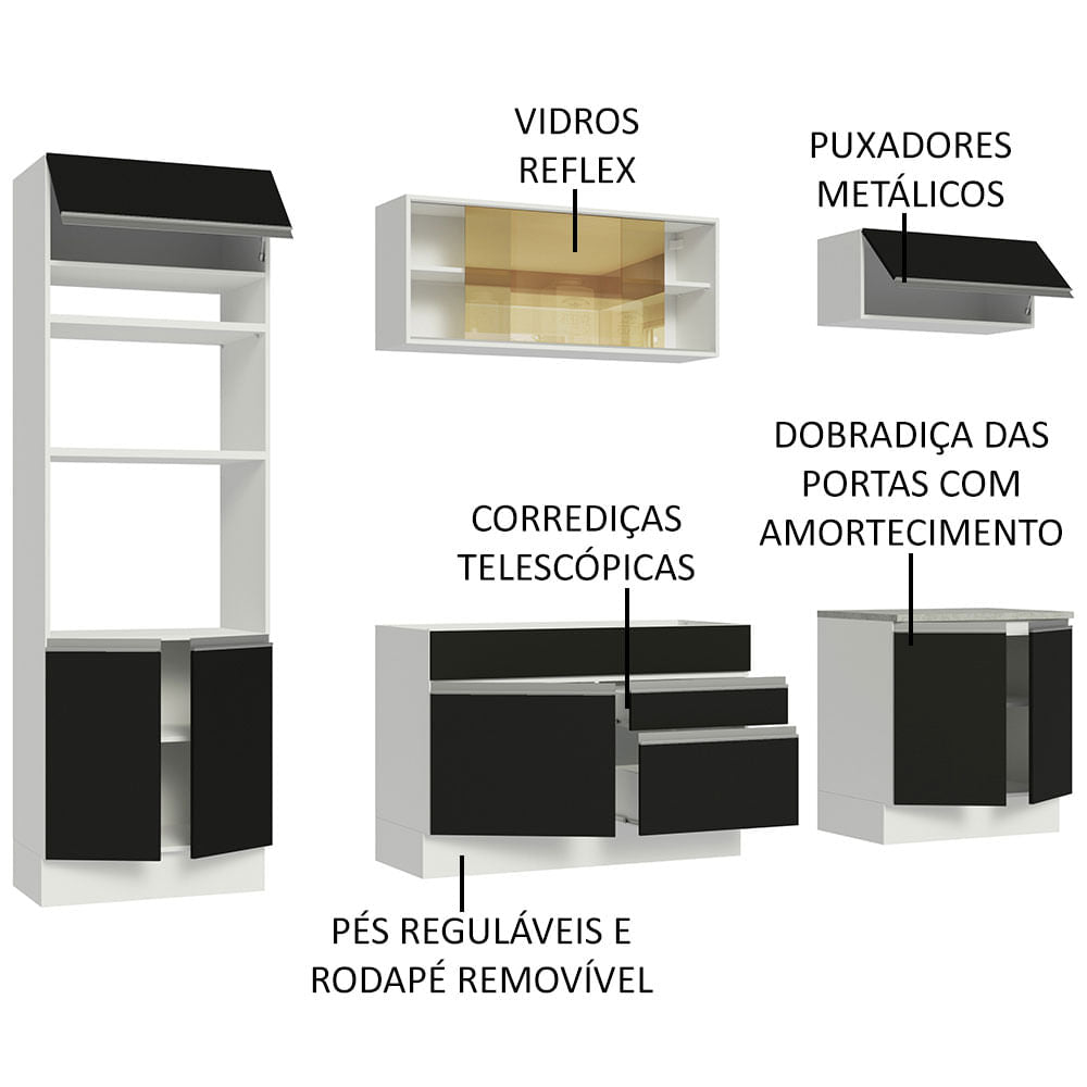 Armário de Cozinha Completa 270cm Branco Preto Glamy Madesa 10