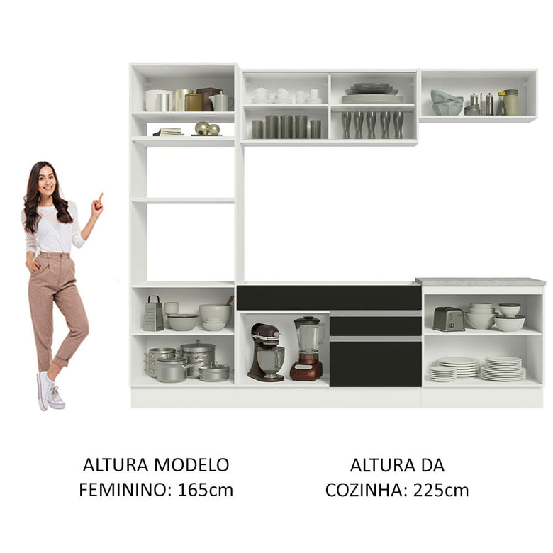 Armário de Cozinha Completa 270cm Branco Preto Glamy Madesa 10