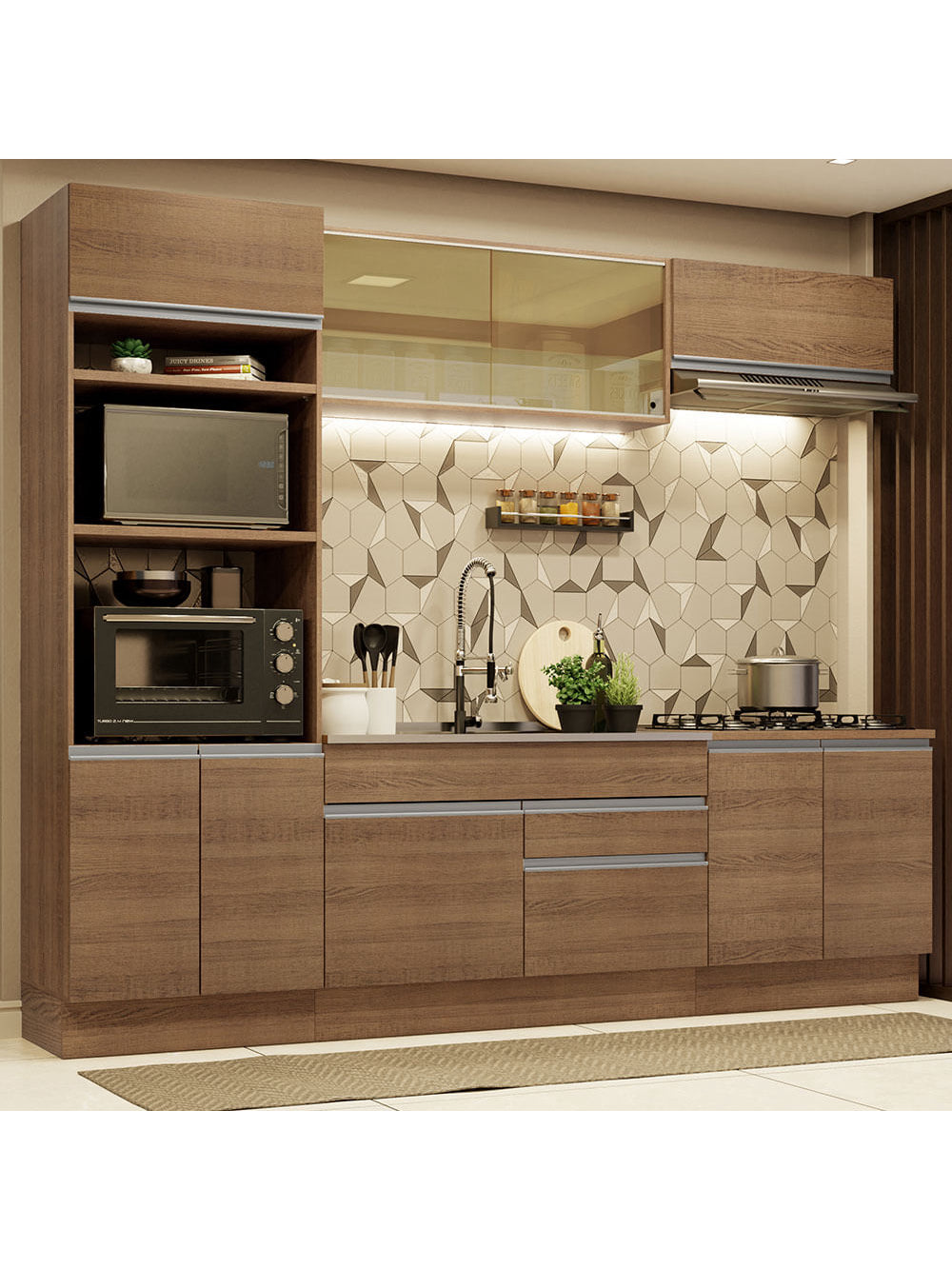 Armário de Cozinha Completa 270cm Rustic Glamy Madesa 10 - Rustic