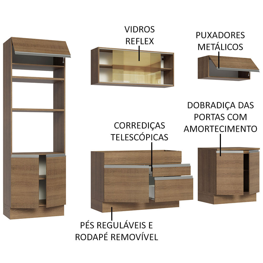 Armário de Cozinha Completa 270cm Rustic Glamy Madesa 10
