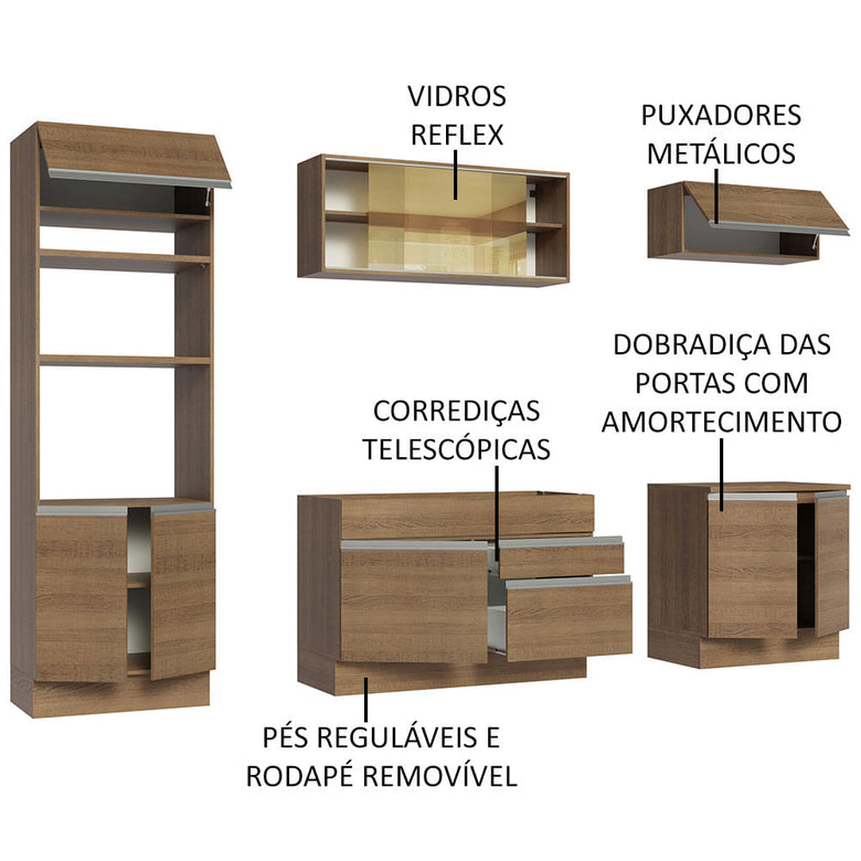 Armário de Cozinha Completa 270cm Rustic Glamy Madesa 10