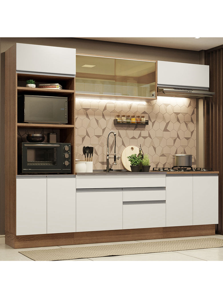 Armário de Cozinha Completa 270cm Rustic Branco Glamy Madesa 10